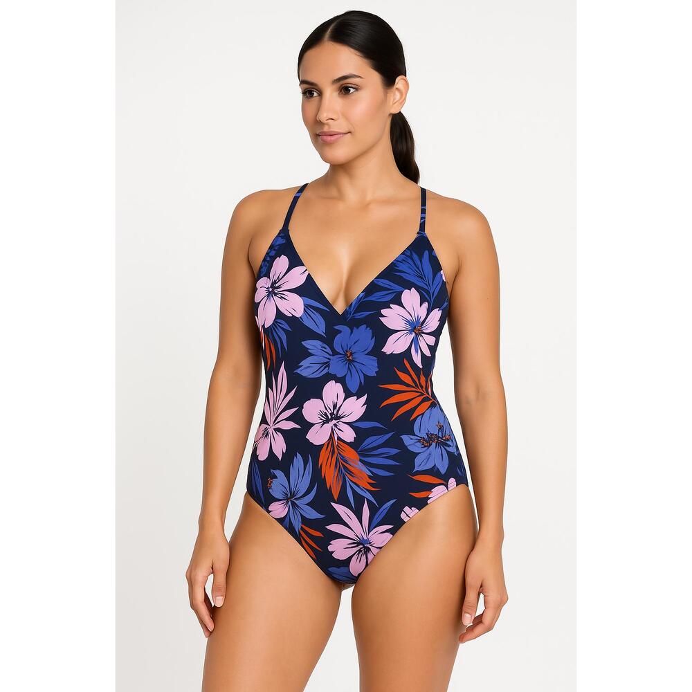 Christina One-Piece Swimsuit Blue‎ Floral Print Adjustable Straps Size Medium